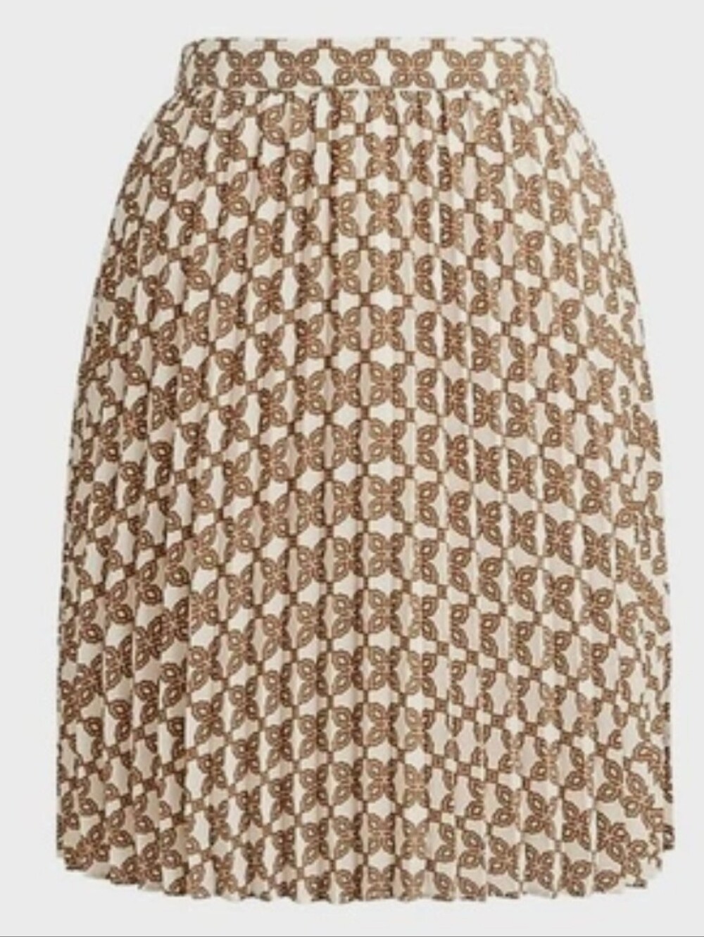 J. Crew Cream Pleated Skirt with Brown Geometric Pattern Sz 00